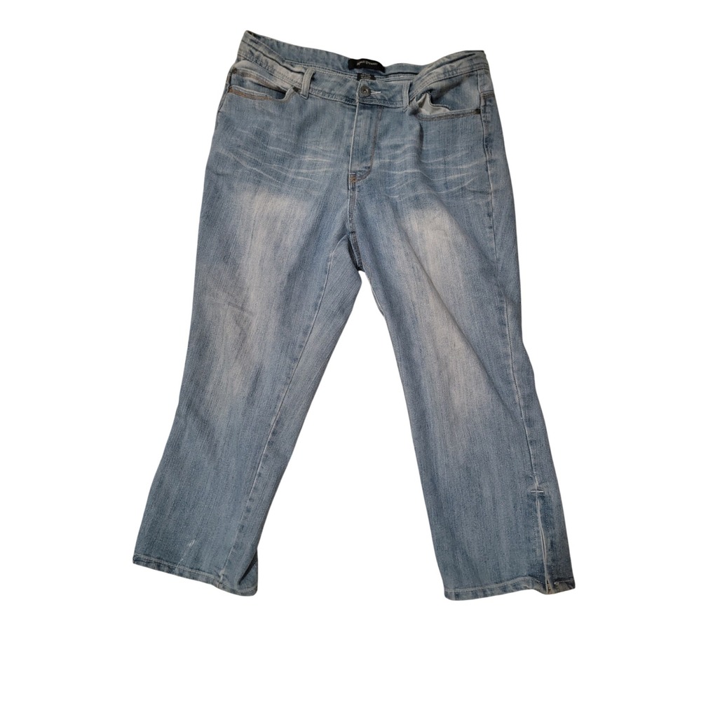 Ashley‎ Stewart Womens Size 14 Light Wash Cropped Jeans Capri Ankle Slit Stretch